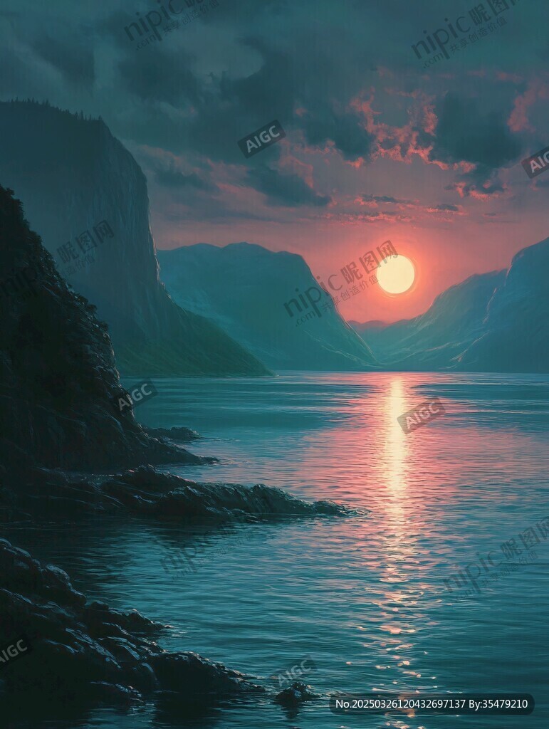 日落山海间的静谧美景