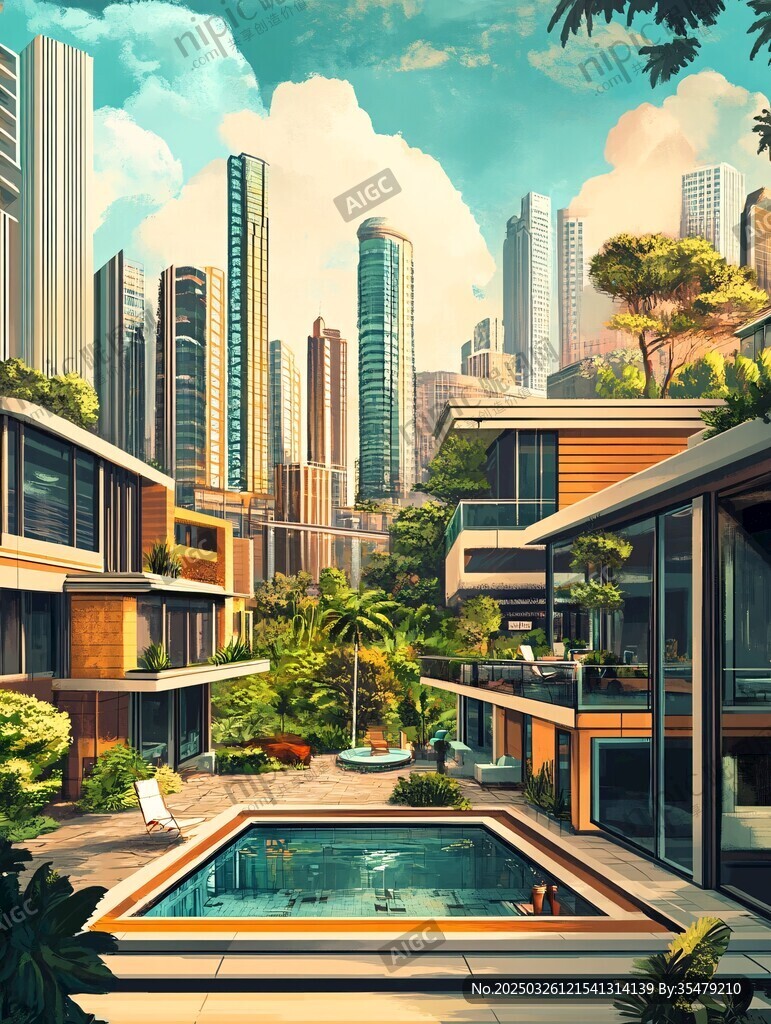 现代都市中的惬意泳池住宅