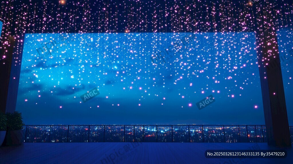 梦幻星空下的城市夜景