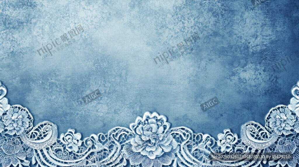 蓝色蕾丝花纹复古背景图