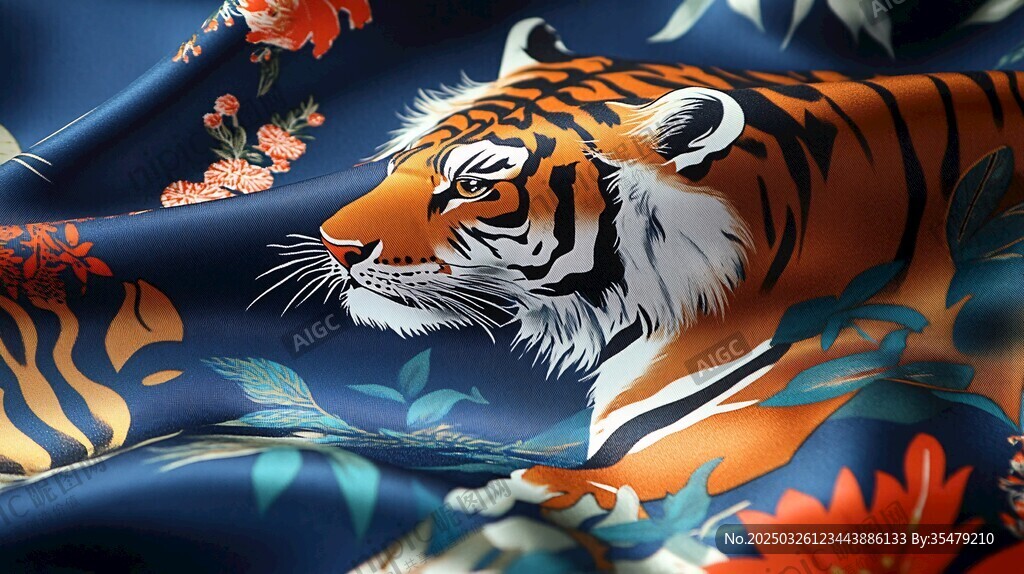 虎纹花卉丝绸图案设计
