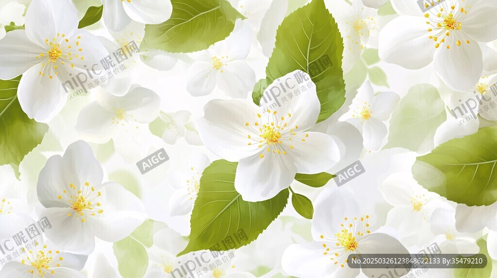 清新茉莉花叶背景图
