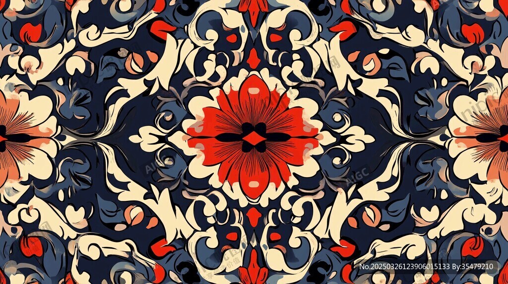 复古花卉几何图案装饰画