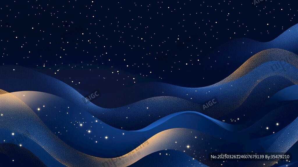 梦幻星空蓝金波浪背景