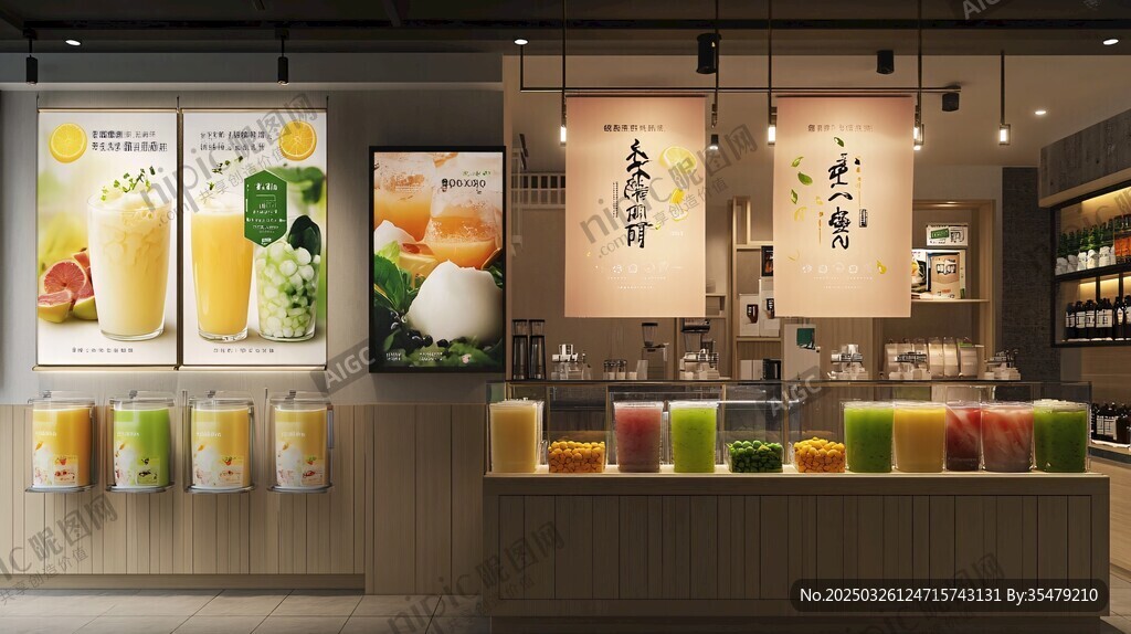 清新茶饮店 多彩饮品陈列