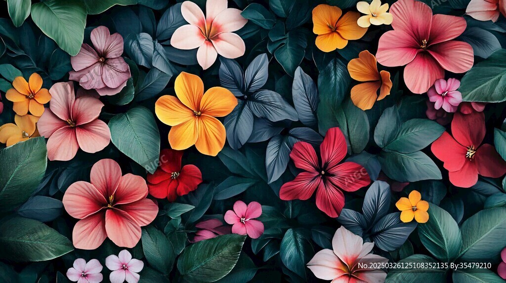 缤纷花卉与绿叶的梦幻组合