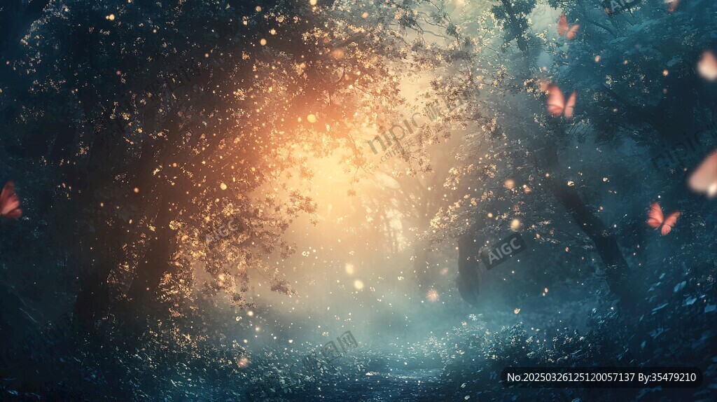 梦幻森林中的光与蝶奇景