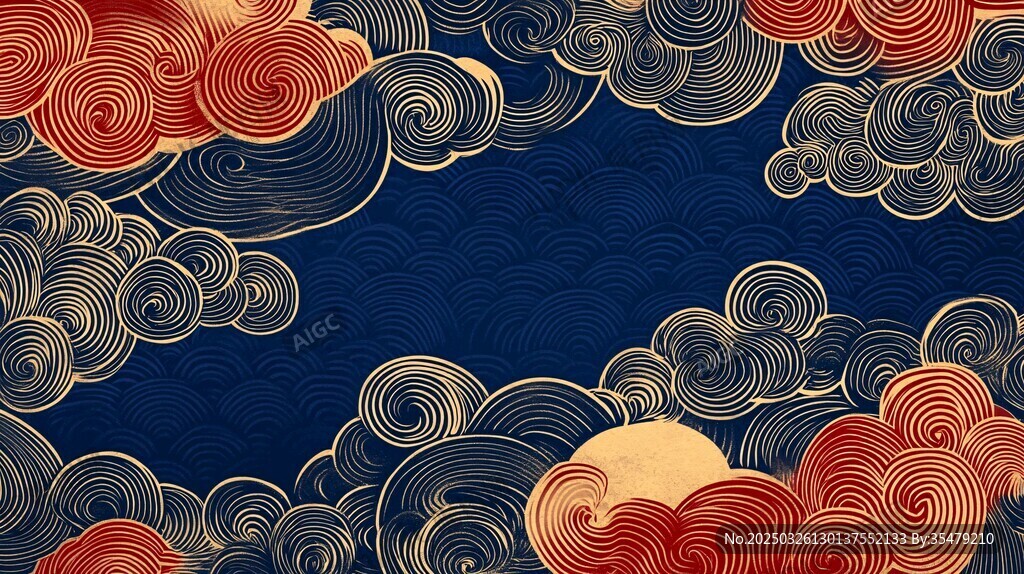 中式云纹图案 深蓝背景