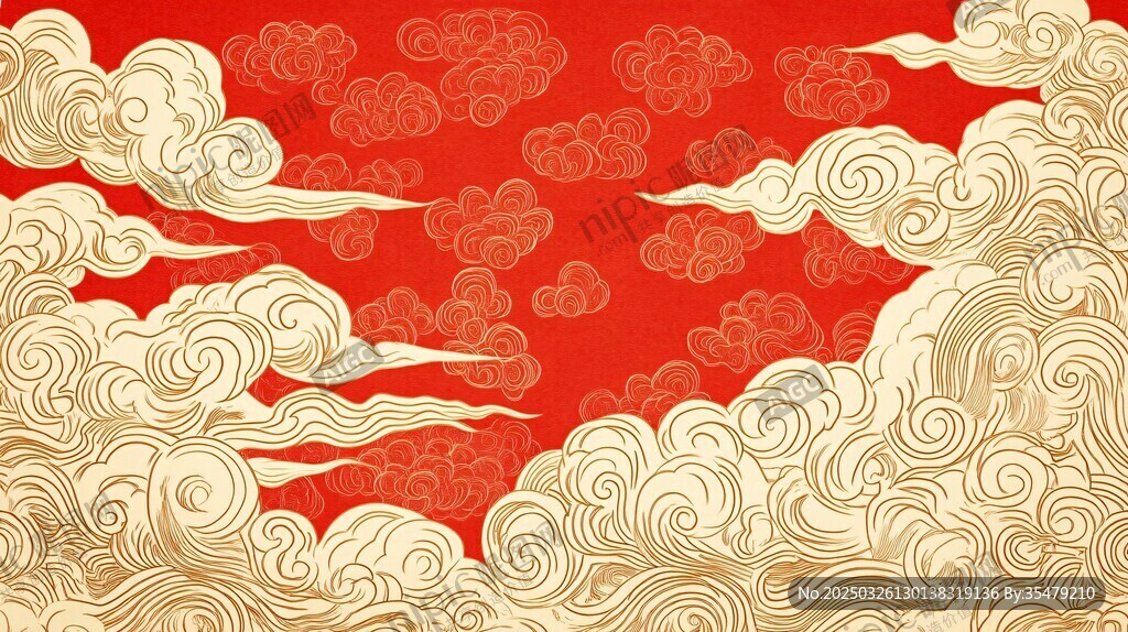中式红色祥云传统背景图