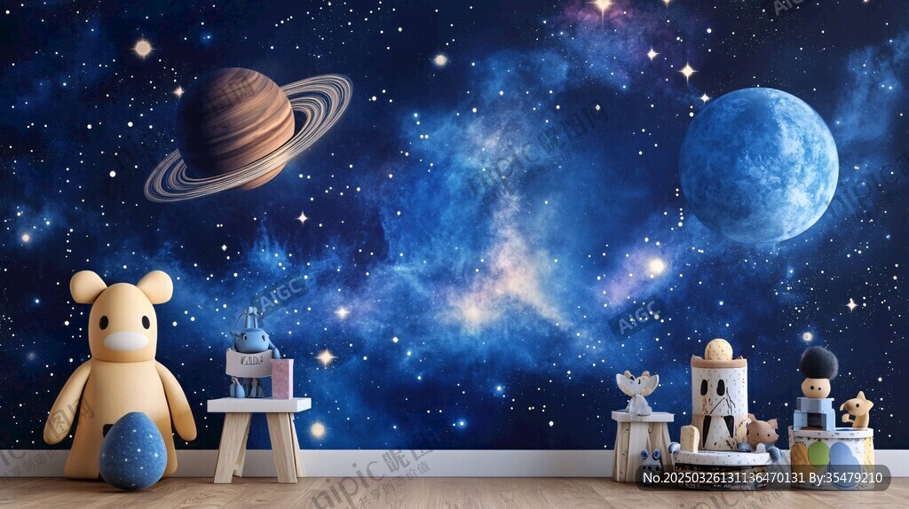梦幻宇宙风儿童房装饰场景