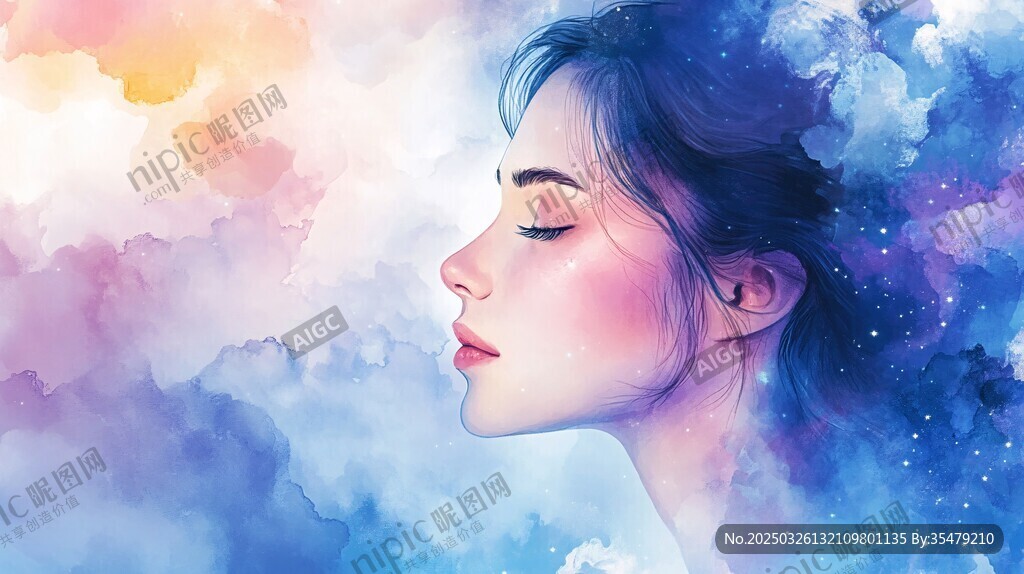梦幻云端的静谧少女