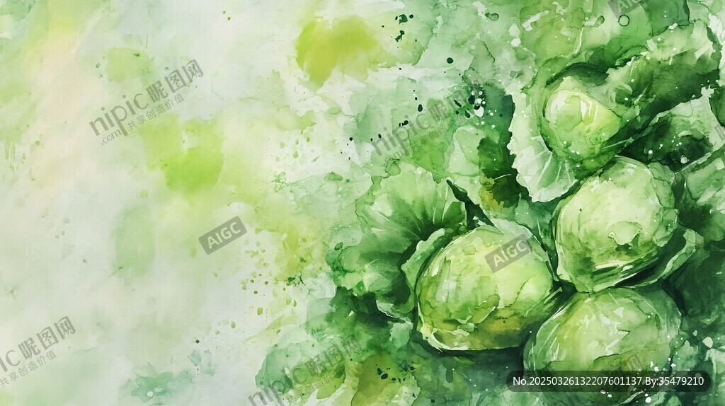 水彩绘就的鲜嫩卷心菜