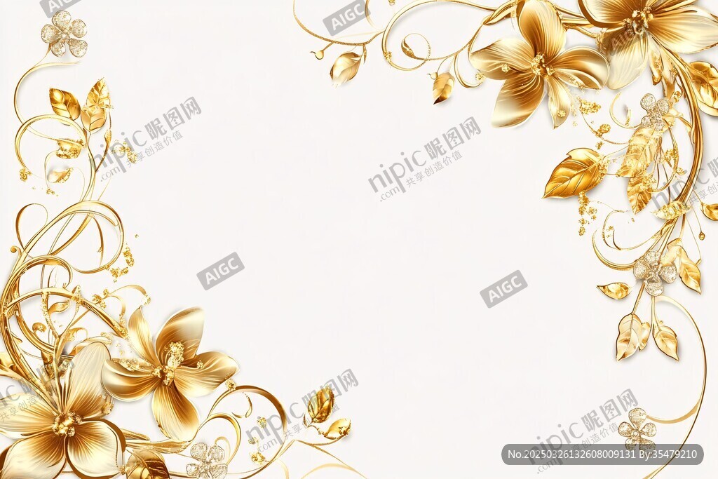 金色花卉边框装饰图案