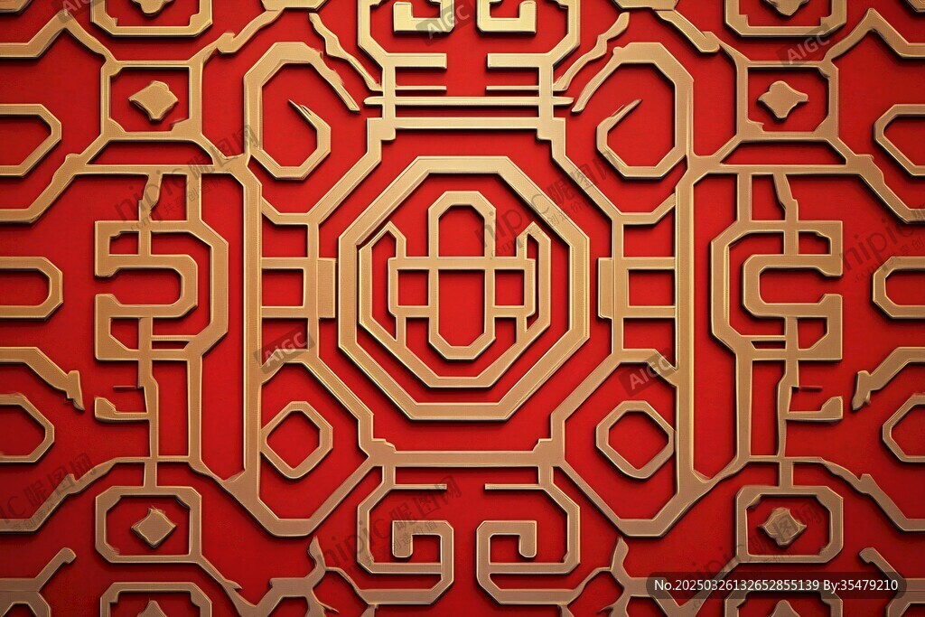 中式红金传统几何纹理图案