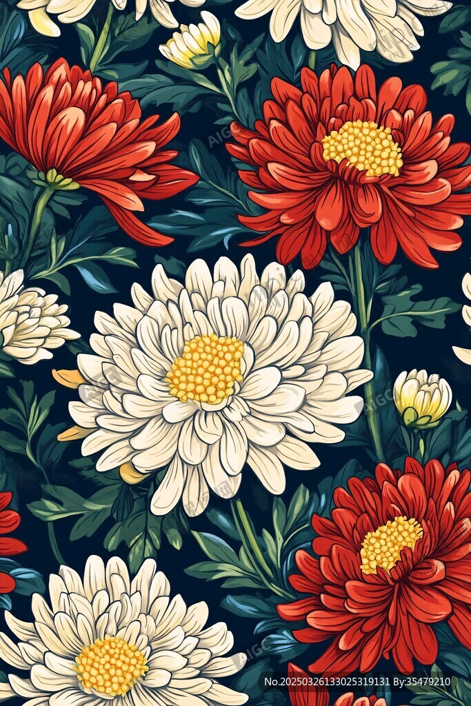绚丽菊花花卉无缝图案