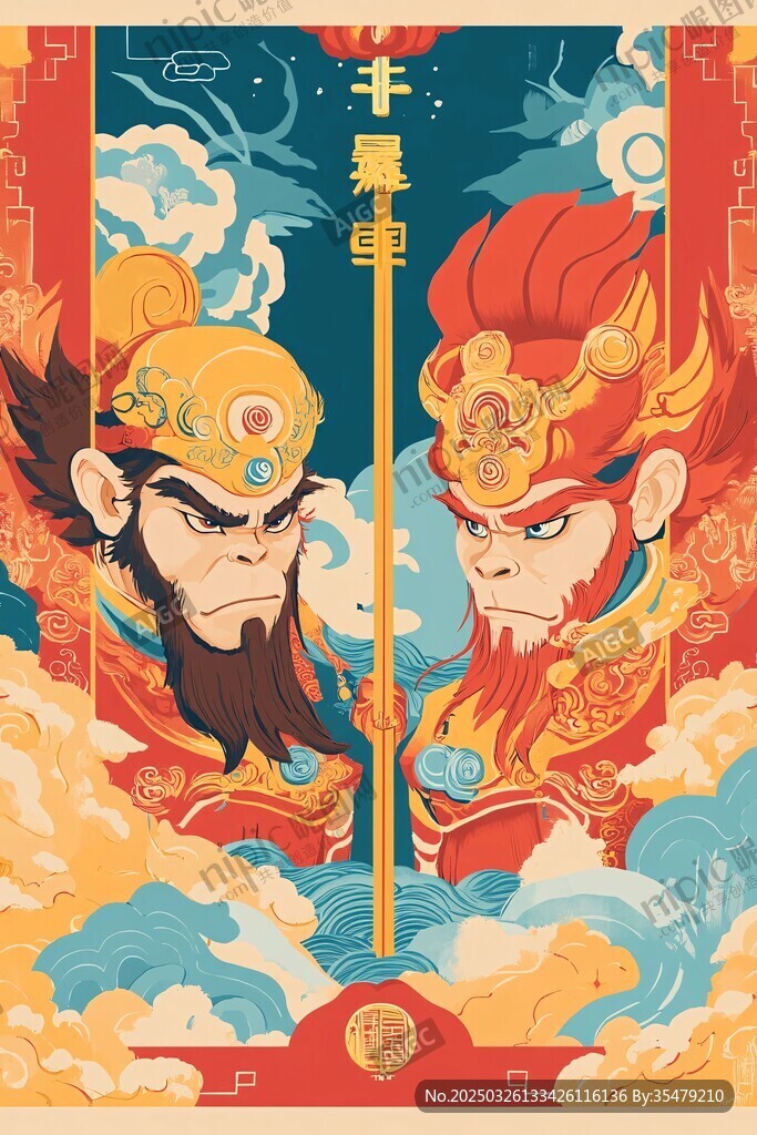 真假美猴王对峙国风插画