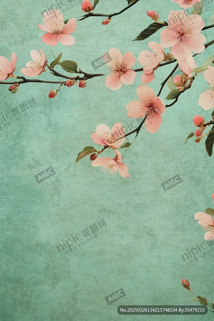 复古风粉色桃花枝背景图