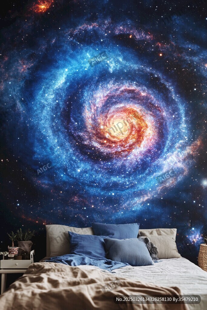 梦幻宇宙主题卧室墙面装饰