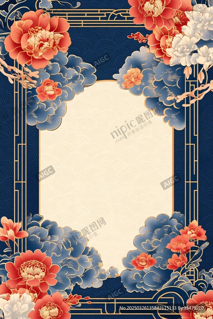 中式花卉边框古典背景图