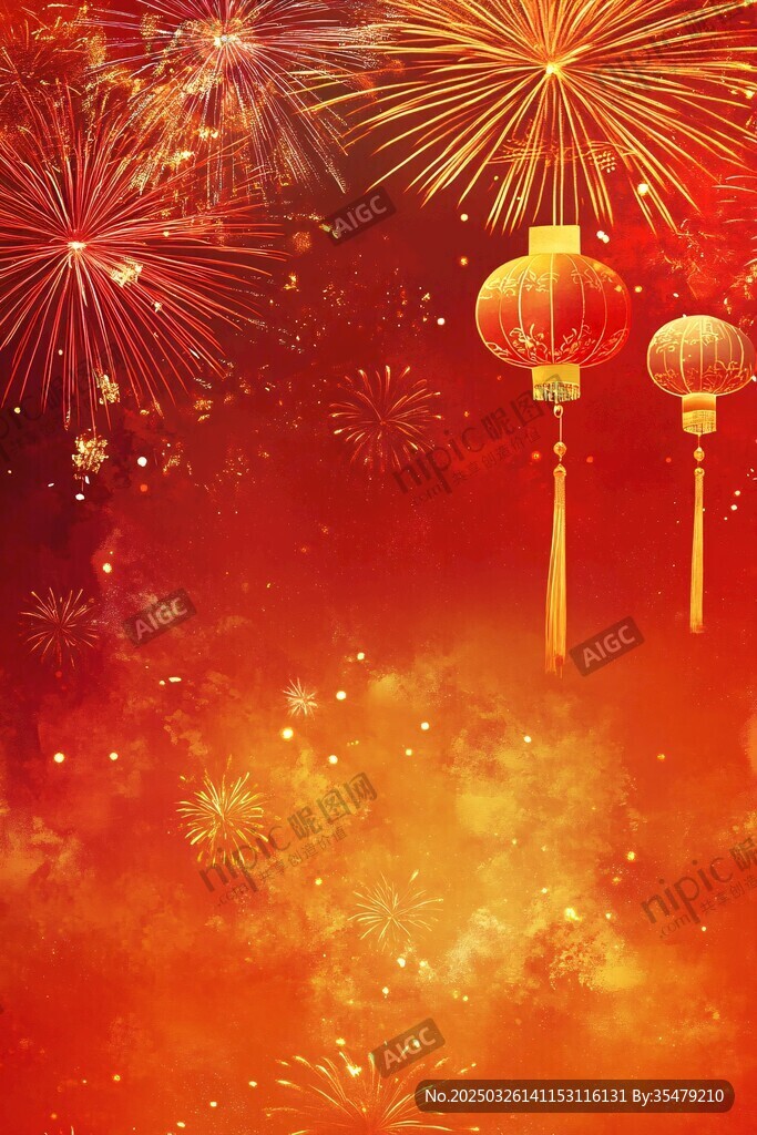 喜庆烟花灯笼新年背景图