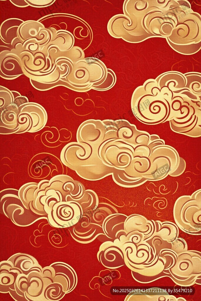 红色背景金色祥云图案