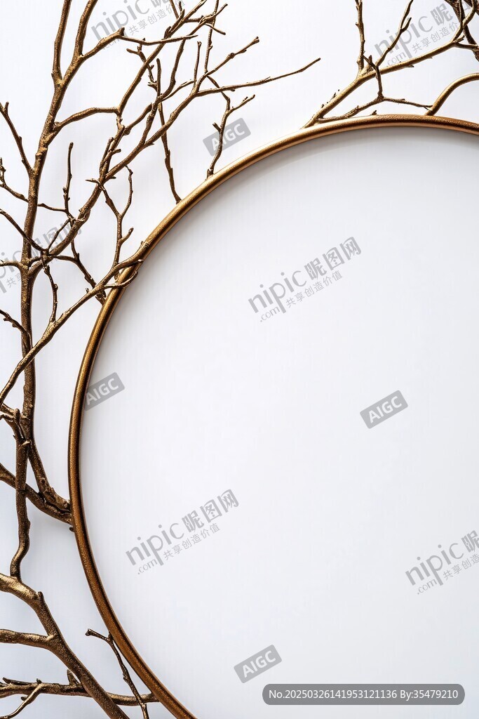 金色枝环框架下的简约留白