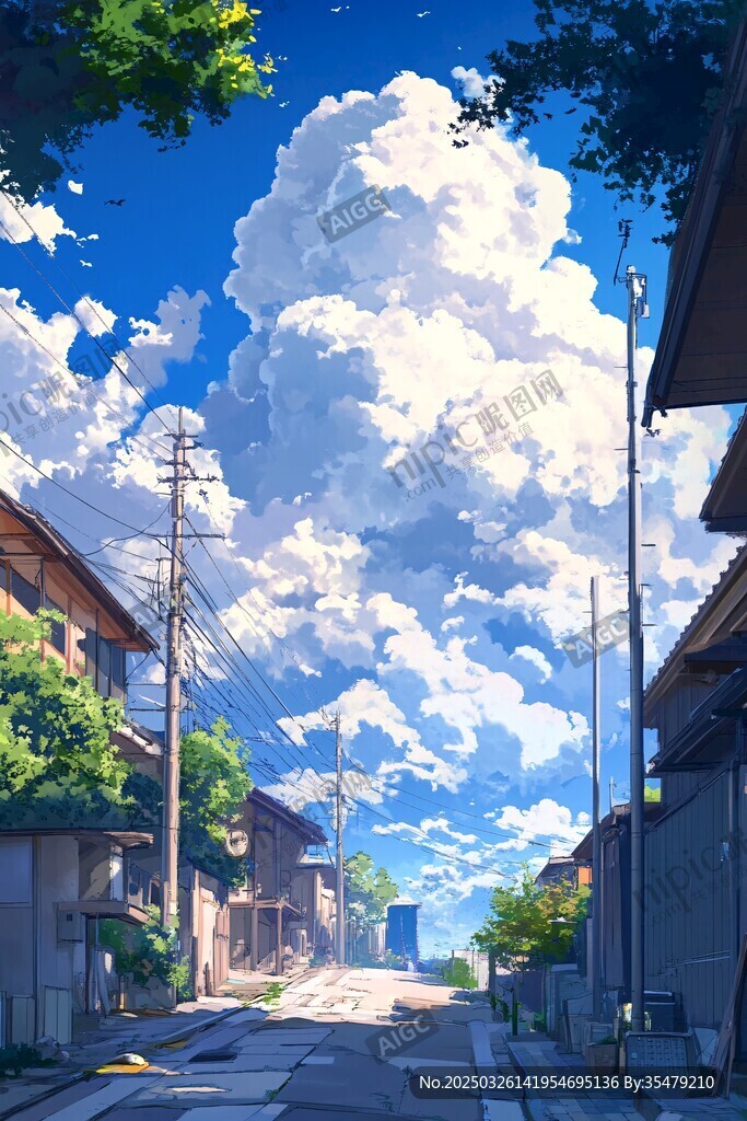 夏日小巷的梦幻天空景象