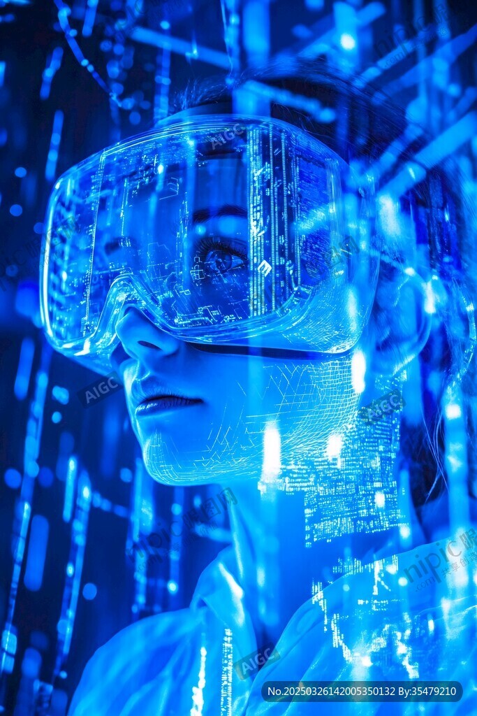 科技女性体验虚拟现实设备