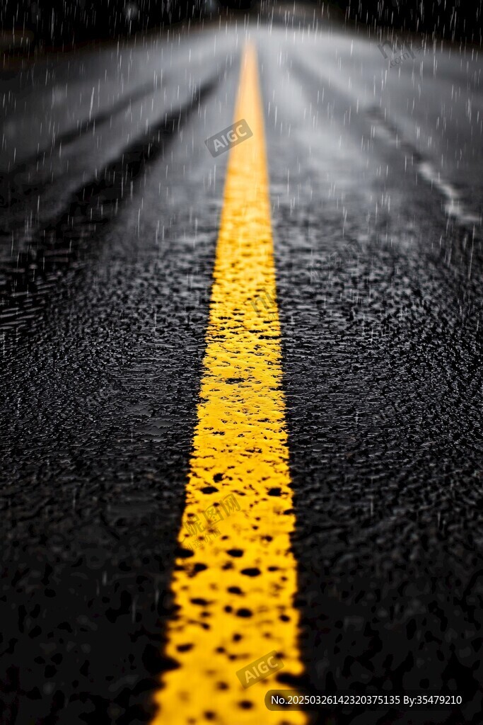 雨中公路黄线