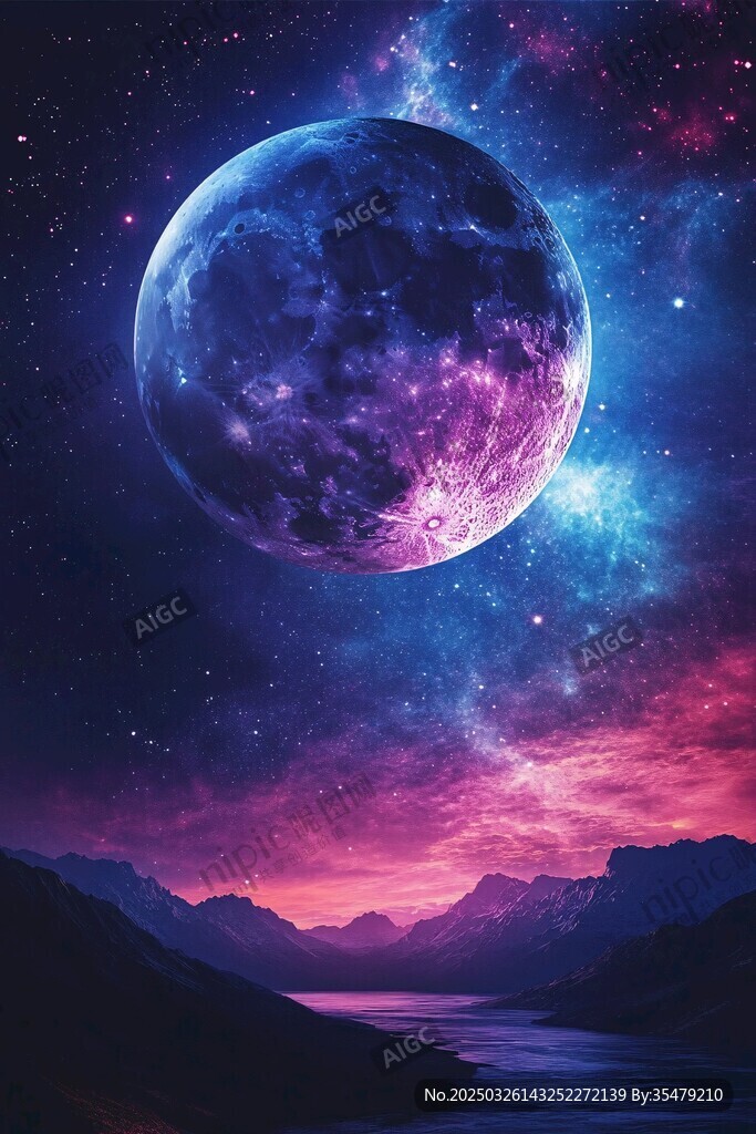 梦幻月夜下的壮丽星空景色