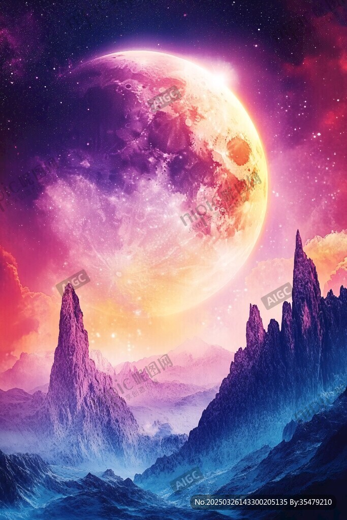梦幻星空下的奇幻山峰