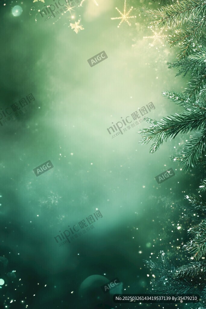 梦幻绿调松枝圣诞背景图