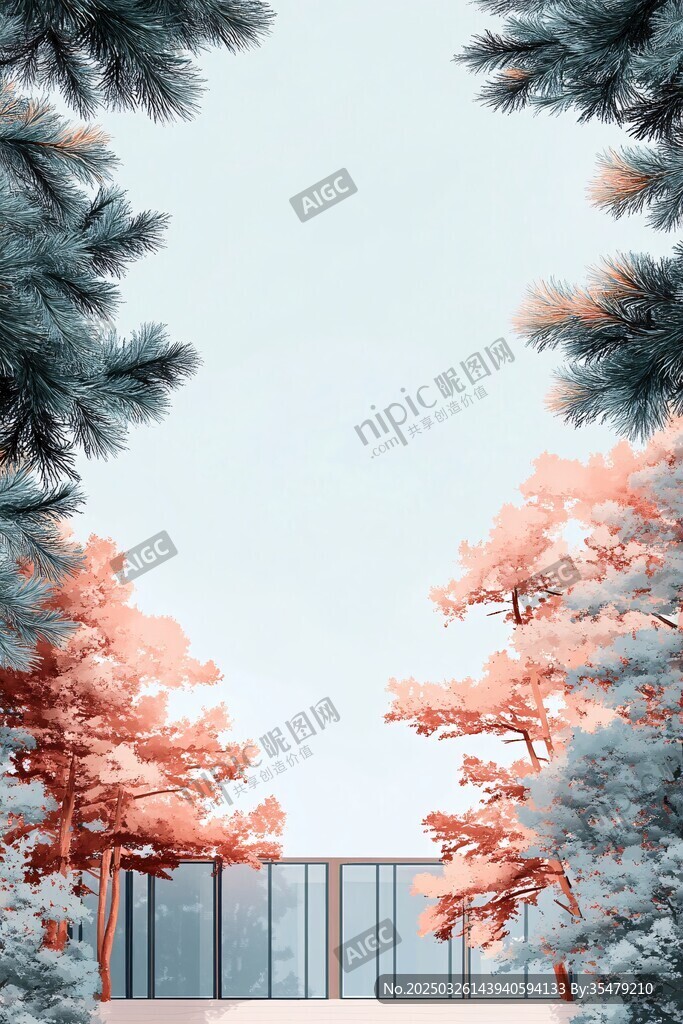 梦幻松林旁的现代建筑