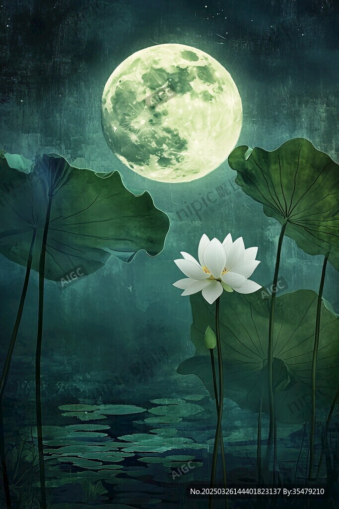 月夜荷花图
