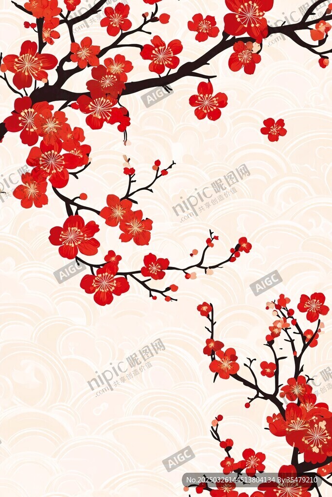 红梅绽放中式雅致背景图