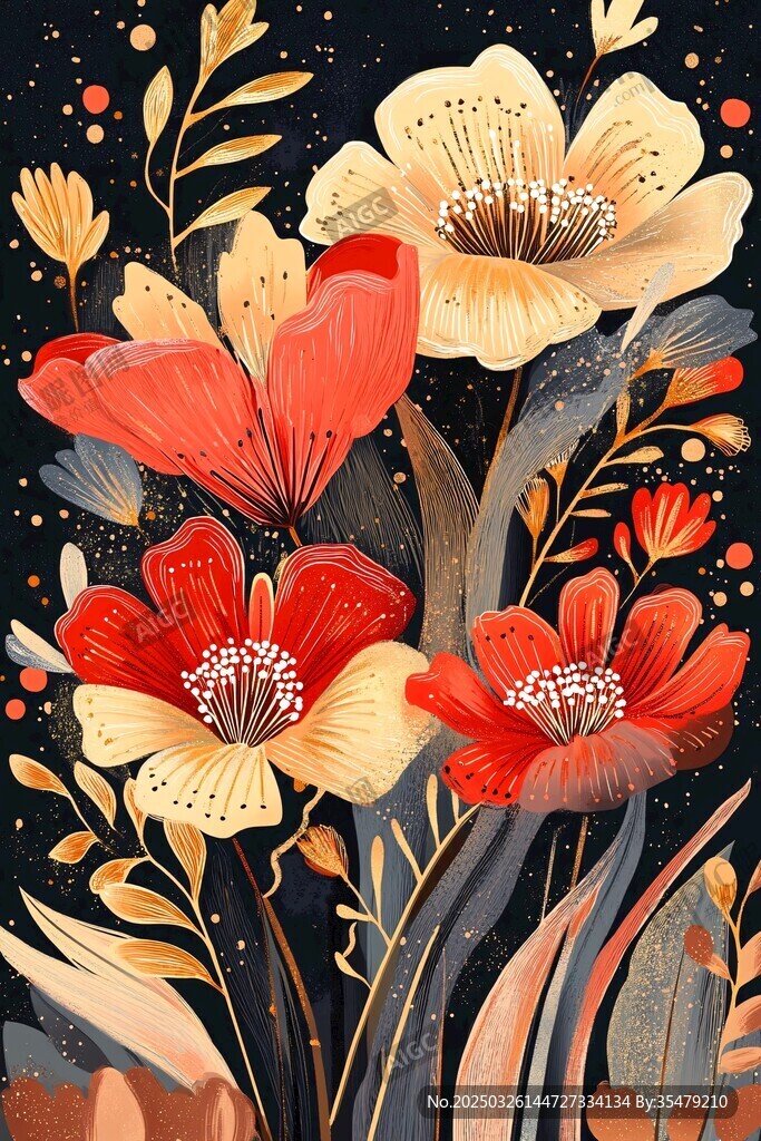 梦幻花卉插画 色彩绚丽