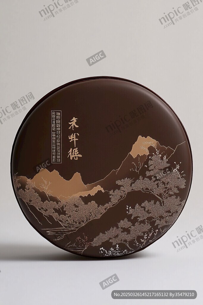 中式山水图案圆形器物