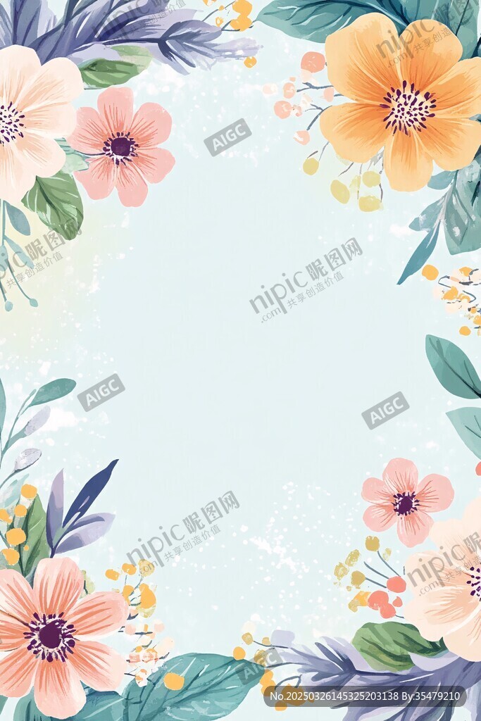 清新花卉边框装饰背景图