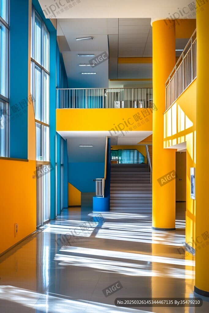 明亮多彩的室内建筑空间