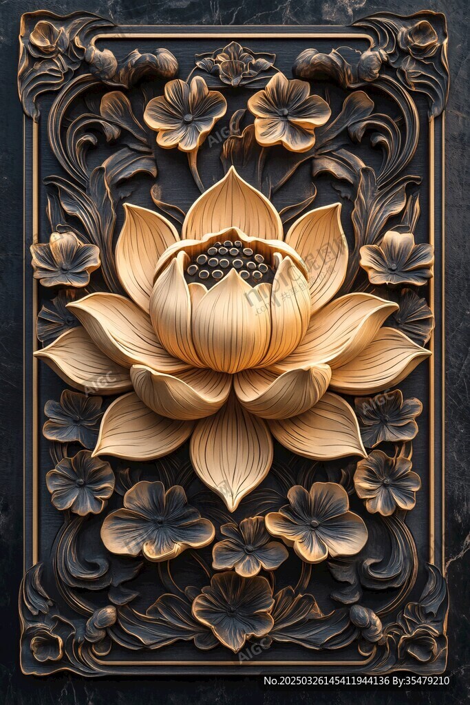 中式莲花木雕装饰图案