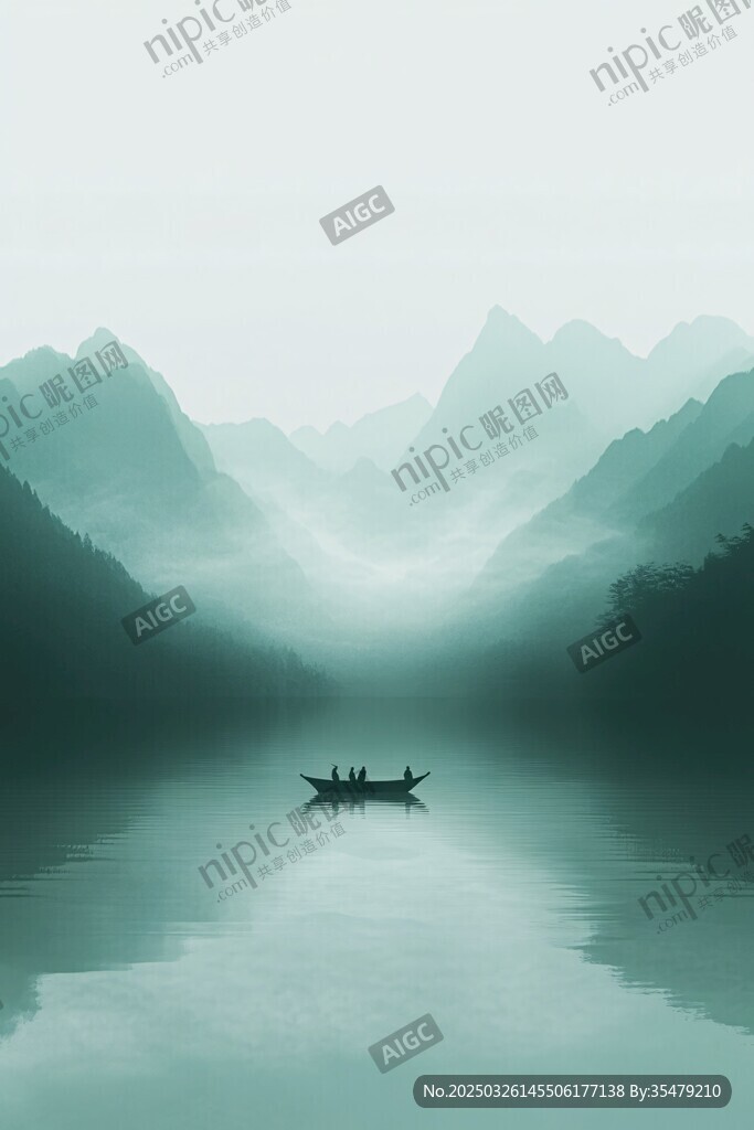 轻舟泛于山水间