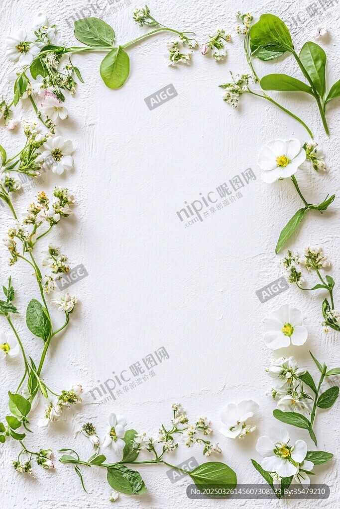 白色小花绿叶组成的花框