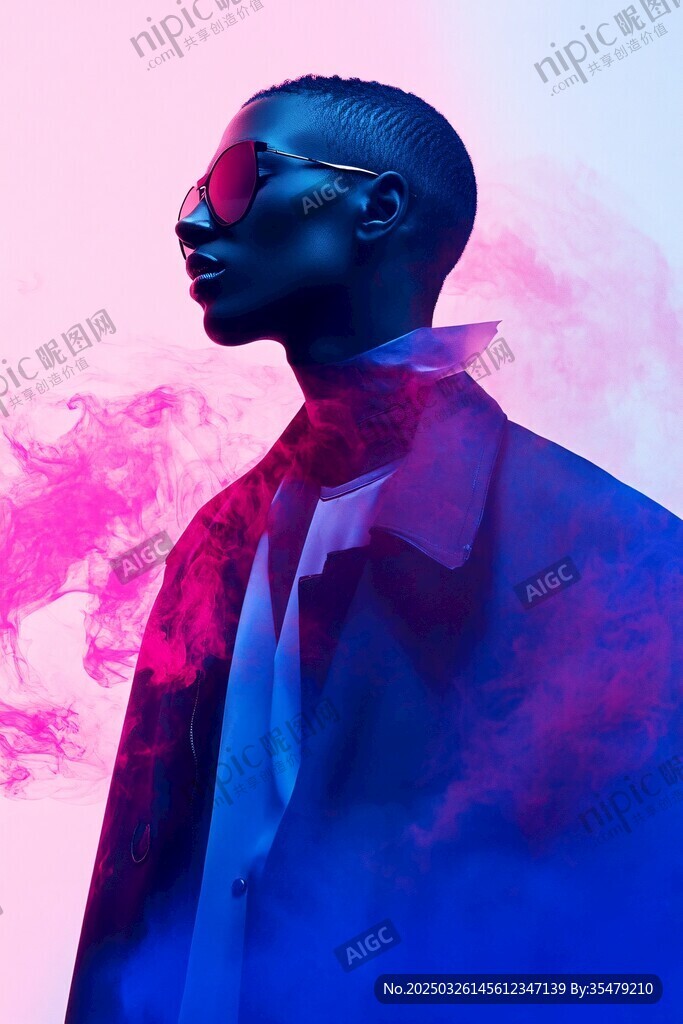 时尚黑人男子的梦幻烟雾照