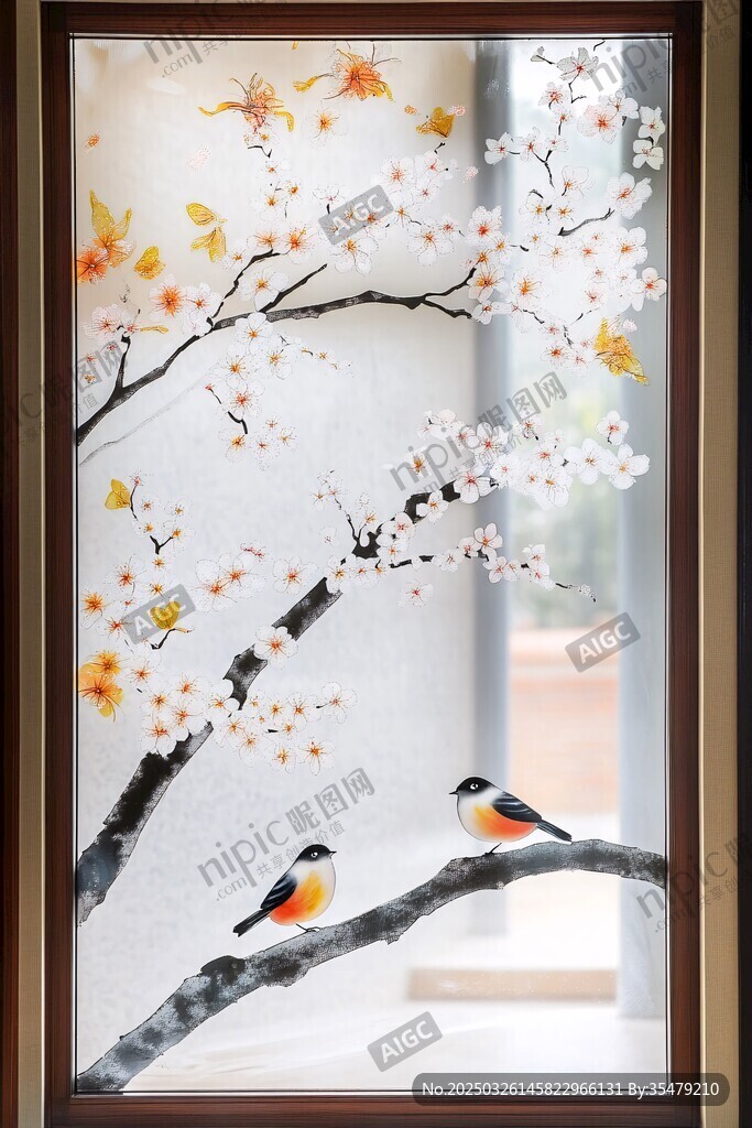 中式花鸟窗饰图