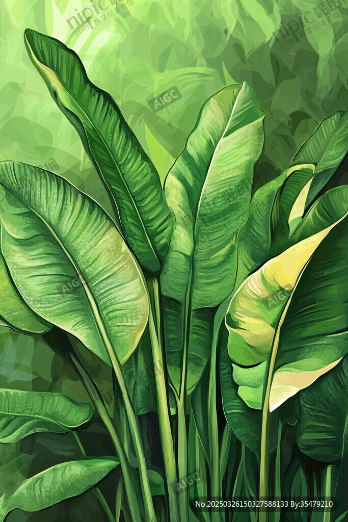 热带阔叶植物艺术插画