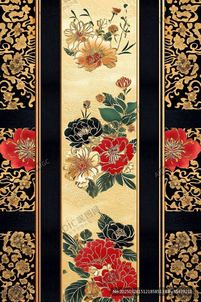 中式花卉纹样古典装饰画