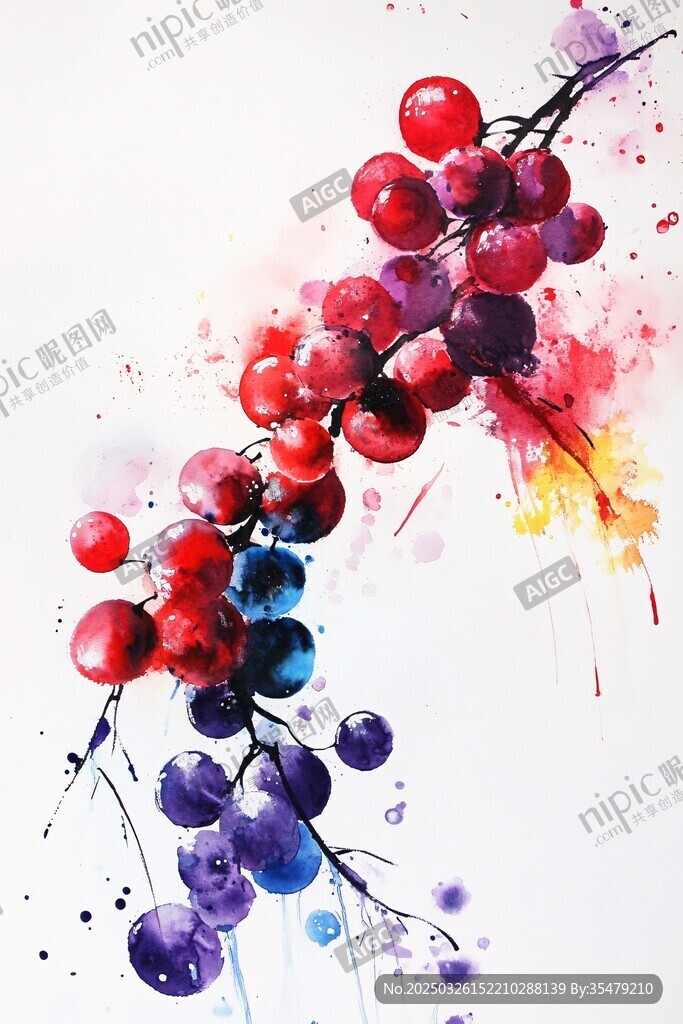 水彩绘就的缤纷葡萄串