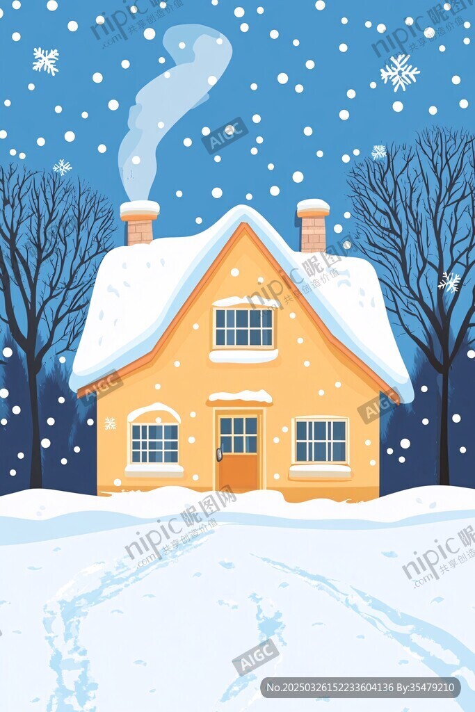冬日温馨小屋雪景图