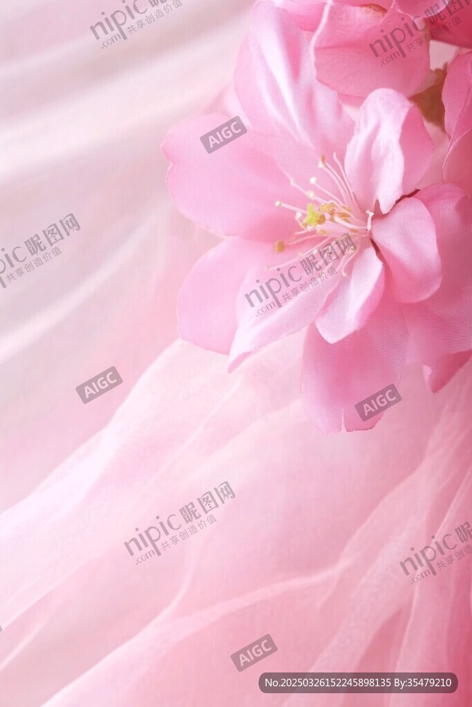粉色柔纱上的娇艳樱花