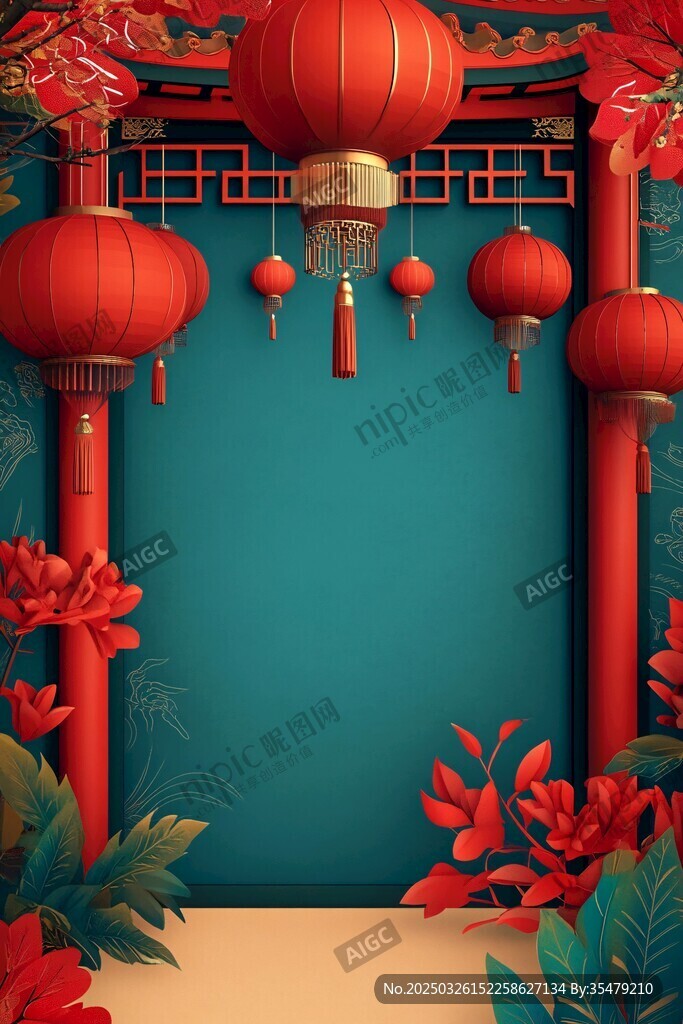 中式红灯笼喜庆门框场景